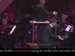 Orchestra challenges composer to write something live on stage