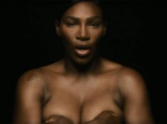 Topless Serena Williams sings for cancer awareness
