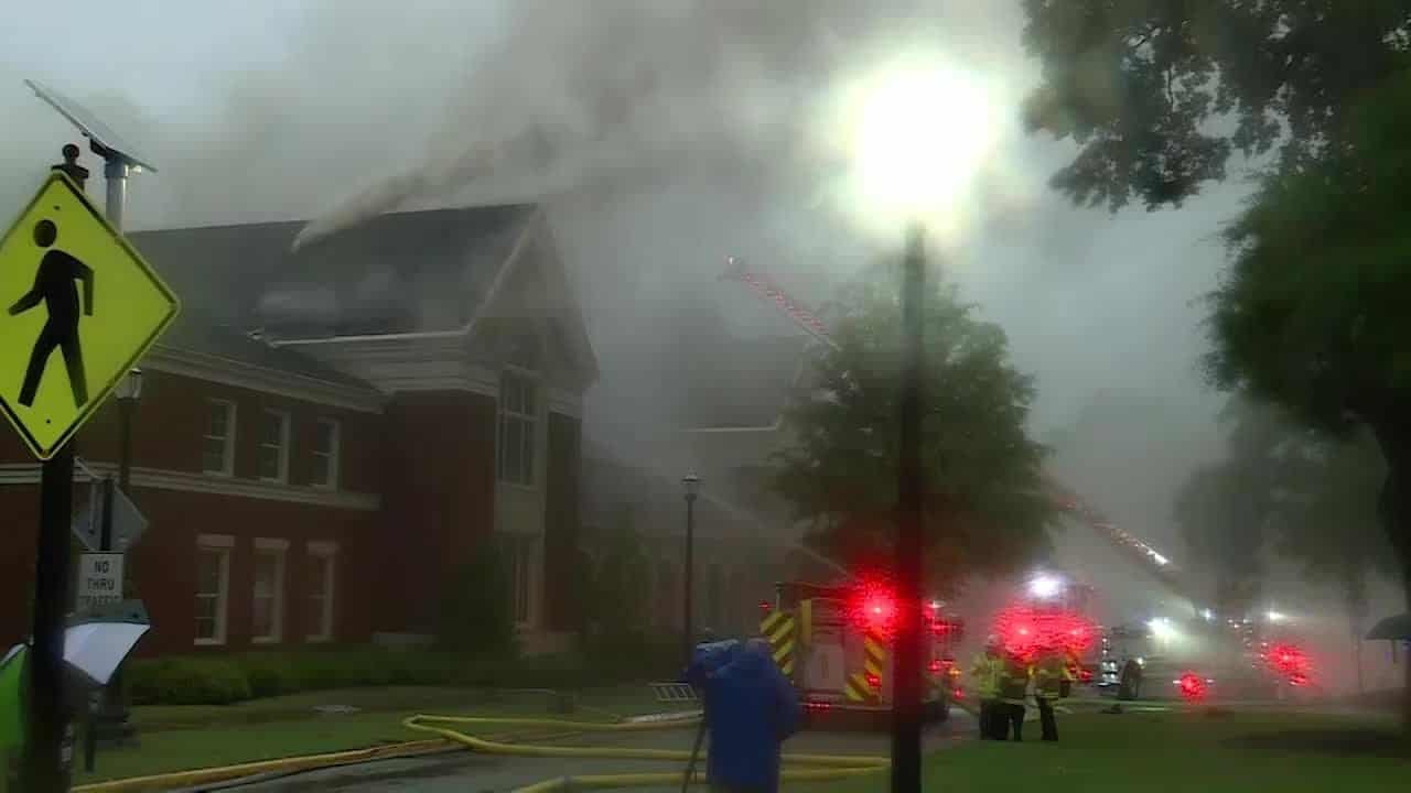 Awful sight: Music building burns on silent US campus