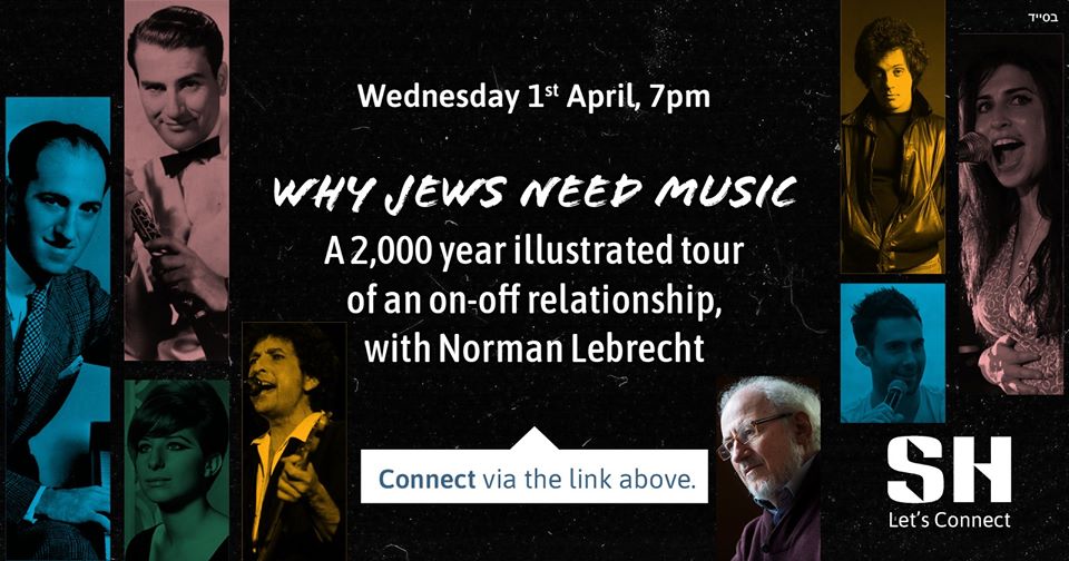 I’m talking why Jews need music at 7pm (London)/ 2pm (NY)