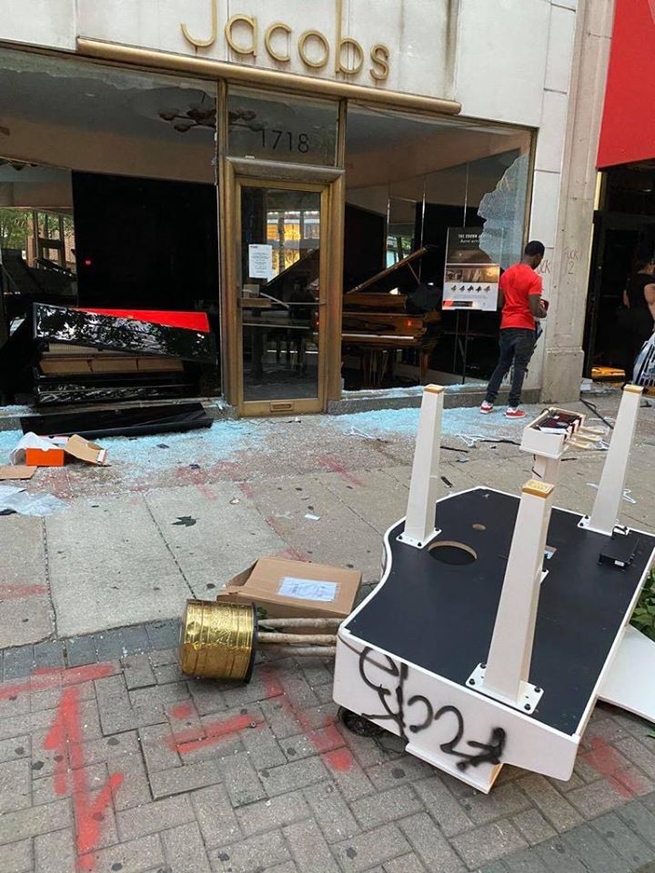 A piano falls victim to Philadelphia riot