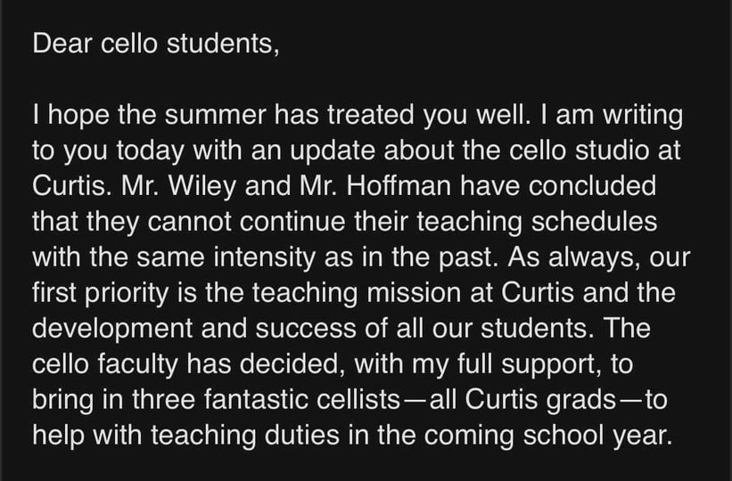 Curtis hits cello crisis